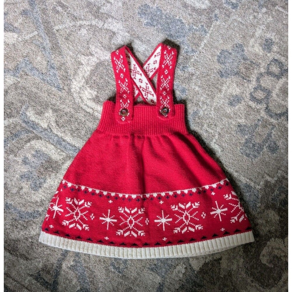 Hanna Andersson Baby Red Sweater Dress Fair Isle Size 6-12 Month Christmas Jumpe